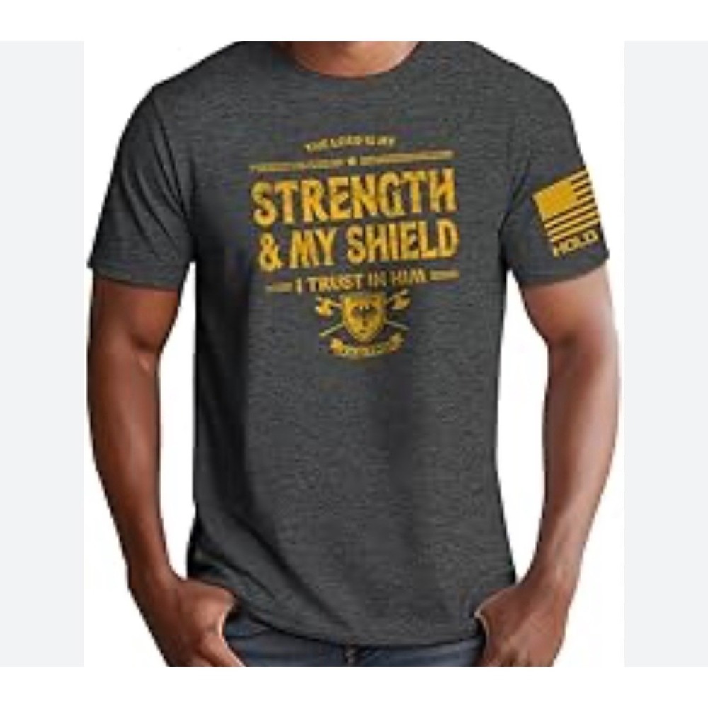 Hold Fast Mens Strength‎ & Shield Psalm 28:7 Christian Graphic T-Shirt Small